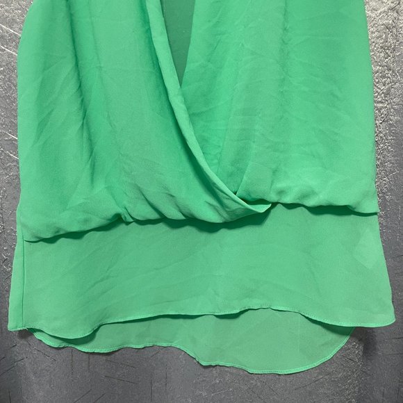 NAKED ZEBRA Seafoam Green / Aqua V Neck Draped Semi Sheer Sleeveless Blouse Sz M - Picture 4 of 8